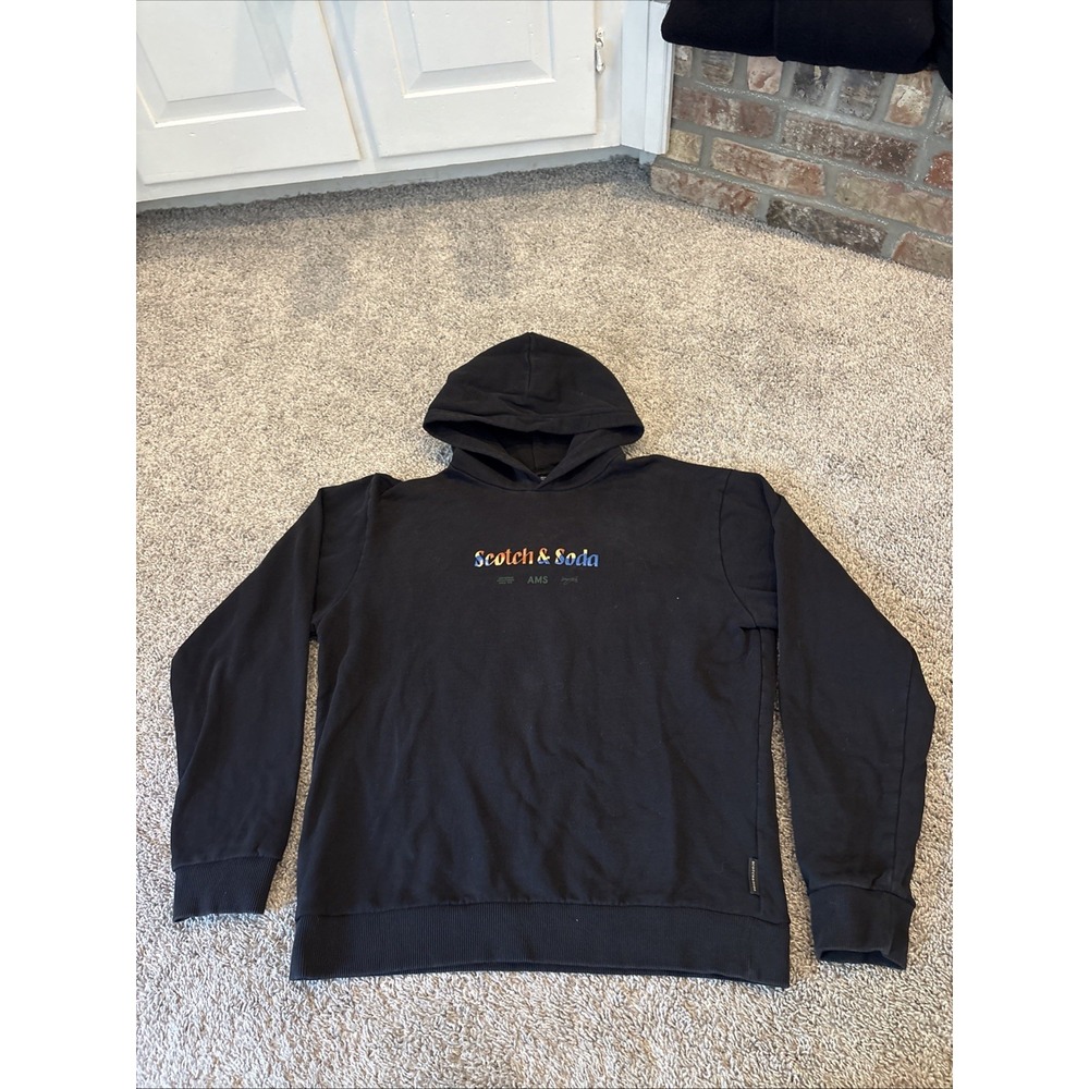 Scotch And Soda AMS SPELLOUT Hoodie Men's Large Black Heavyweight Thick Hoodie